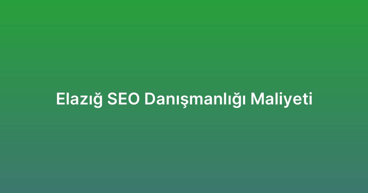 Elazığ SEO Danışmanlığı Maliyeti