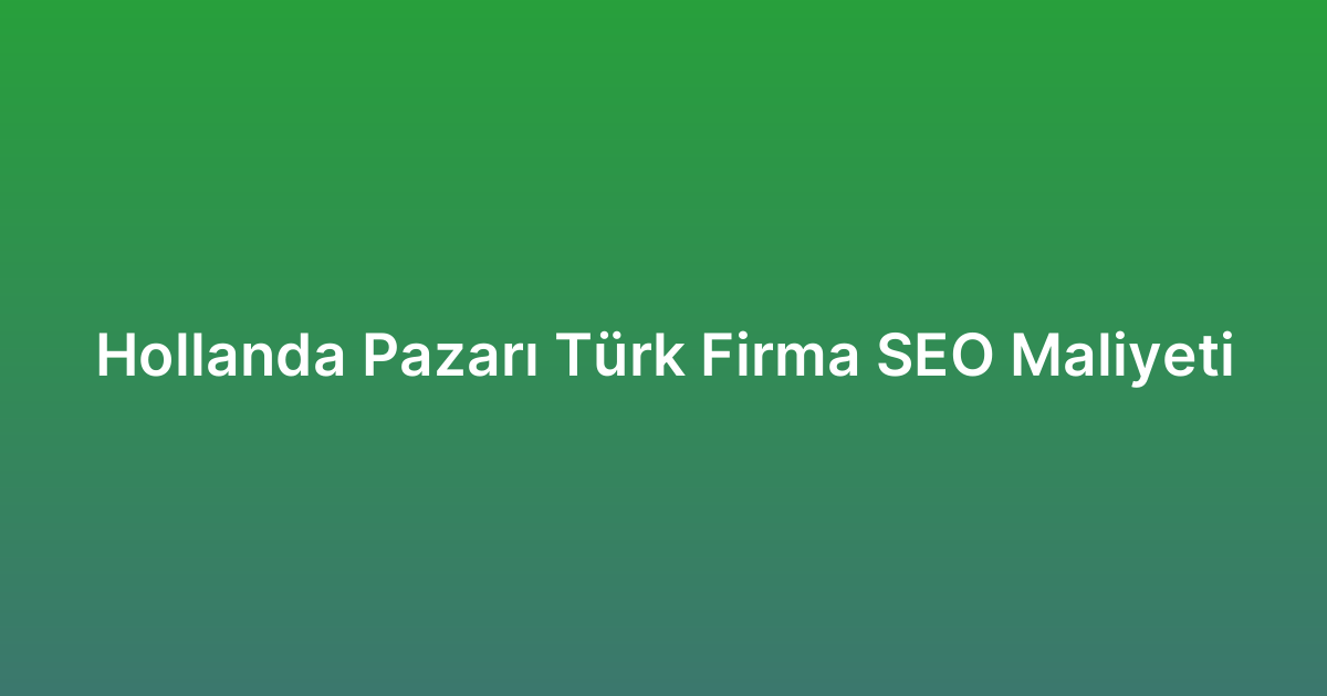 Hollanda Pazarı Türk Firma SEO Maliyeti
