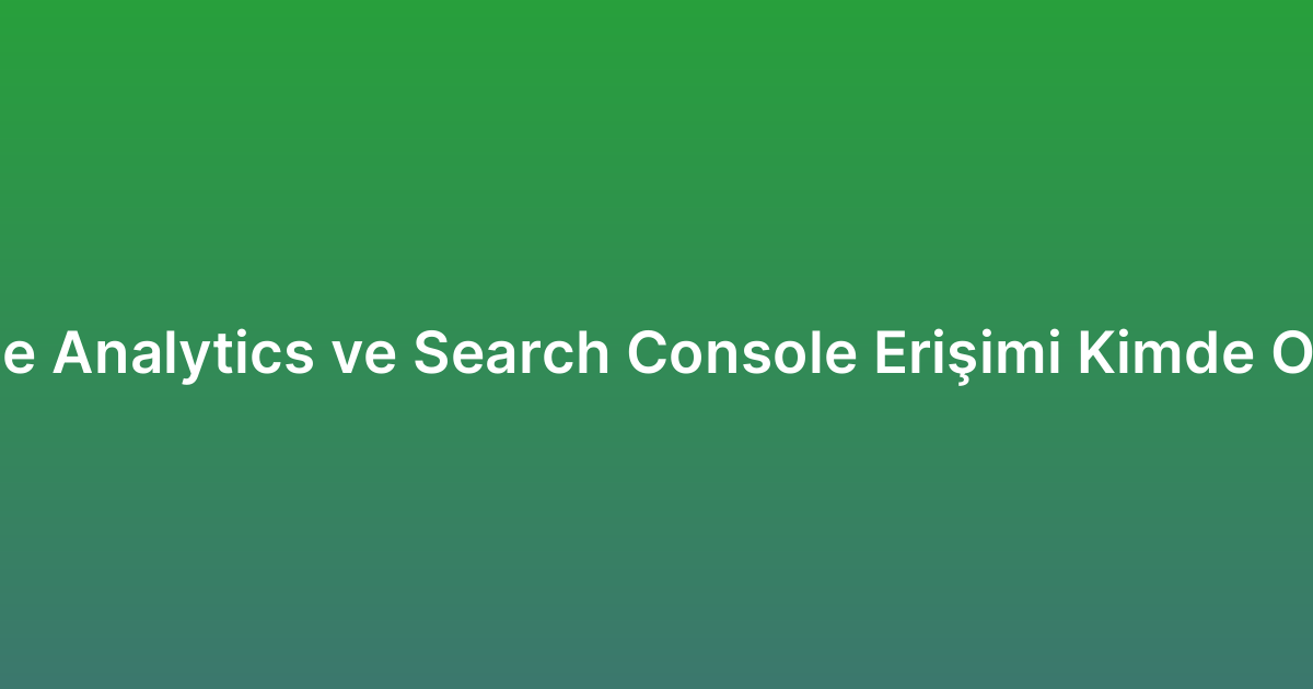 Google Analytics ve Search Console Erişimi Kimde Olmalı?