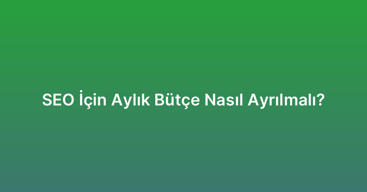 SEO İçin Aylık Bütçe Nasıl Ayrılmalı?