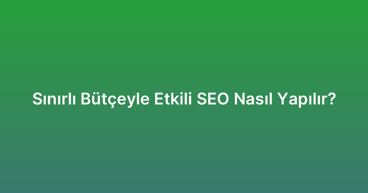Sınırlı Bütçeyle Etkili SEO Nasıl Yapılır?